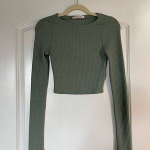 Urban Renewal Sage Green Long Sleeve Ribbed Crop Top S